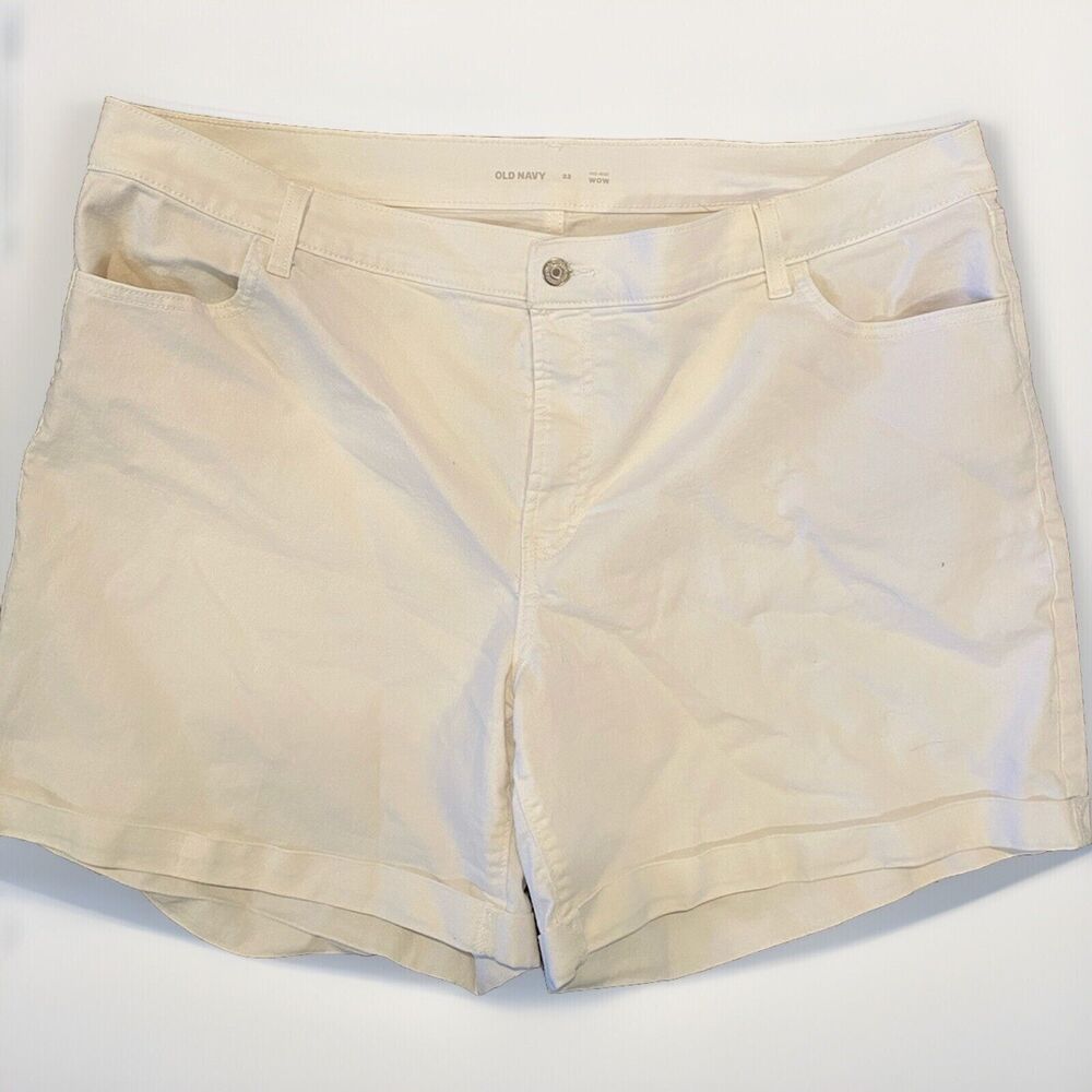 Old Navy Women's Mid-Rise Wow White Jean Shorts 7"‎ Cuffed Hems Size 22